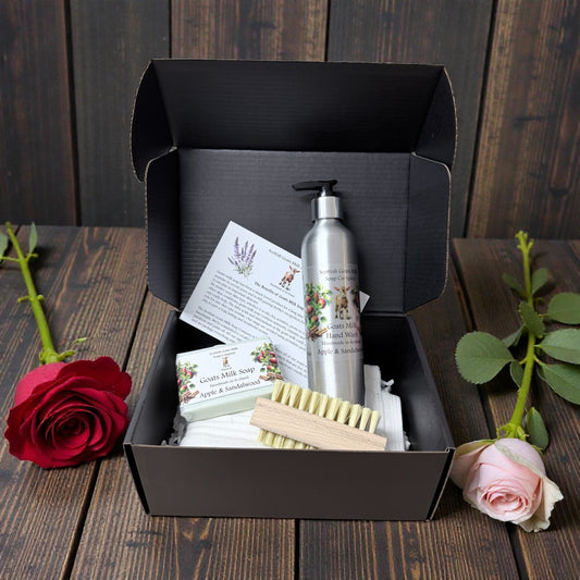 Valentines Luxury Goats Milk Hand Wash (300ml Aluminium Bottle) and Soap Bar Gift Set |4 Scent Boxes to Choose From | Gift Boxed