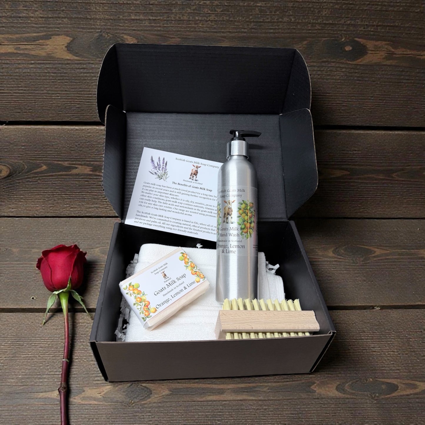 Valentines Luxury Goats Milk Hand Wash (300ml Aluminium Bottle) and Soap Bar Gift Set |4 Scent Boxes to Choose From | Gift Boxed