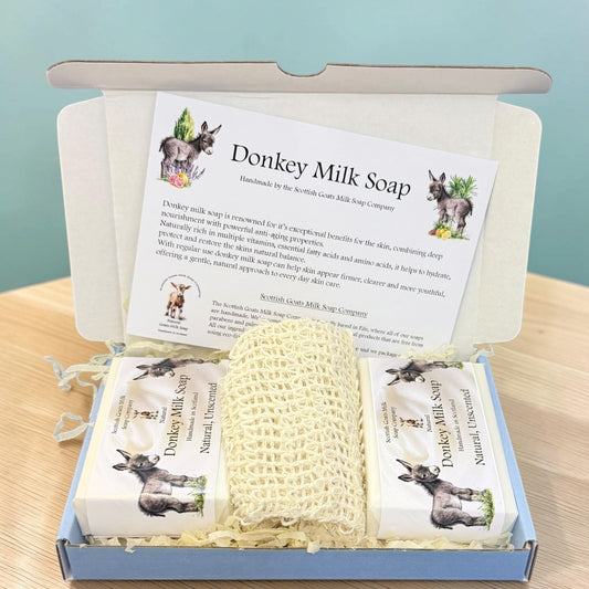 Natural Unscented Donkey Milk Soap Bar & Soap Bag Gift Set | Gift Boxed